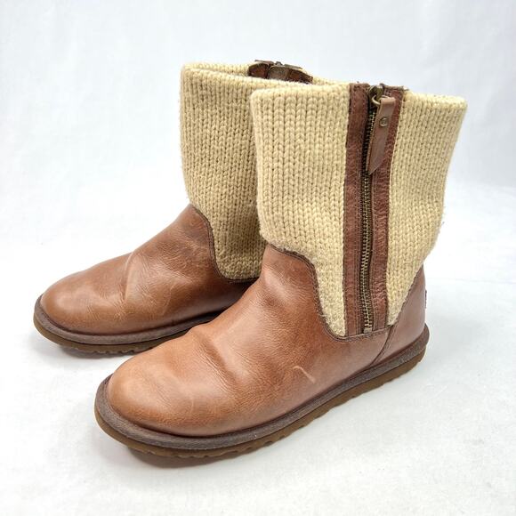 UGG Rosalie Knit/Leather Mid Calf Boots 7 - Picture 2 of 16
